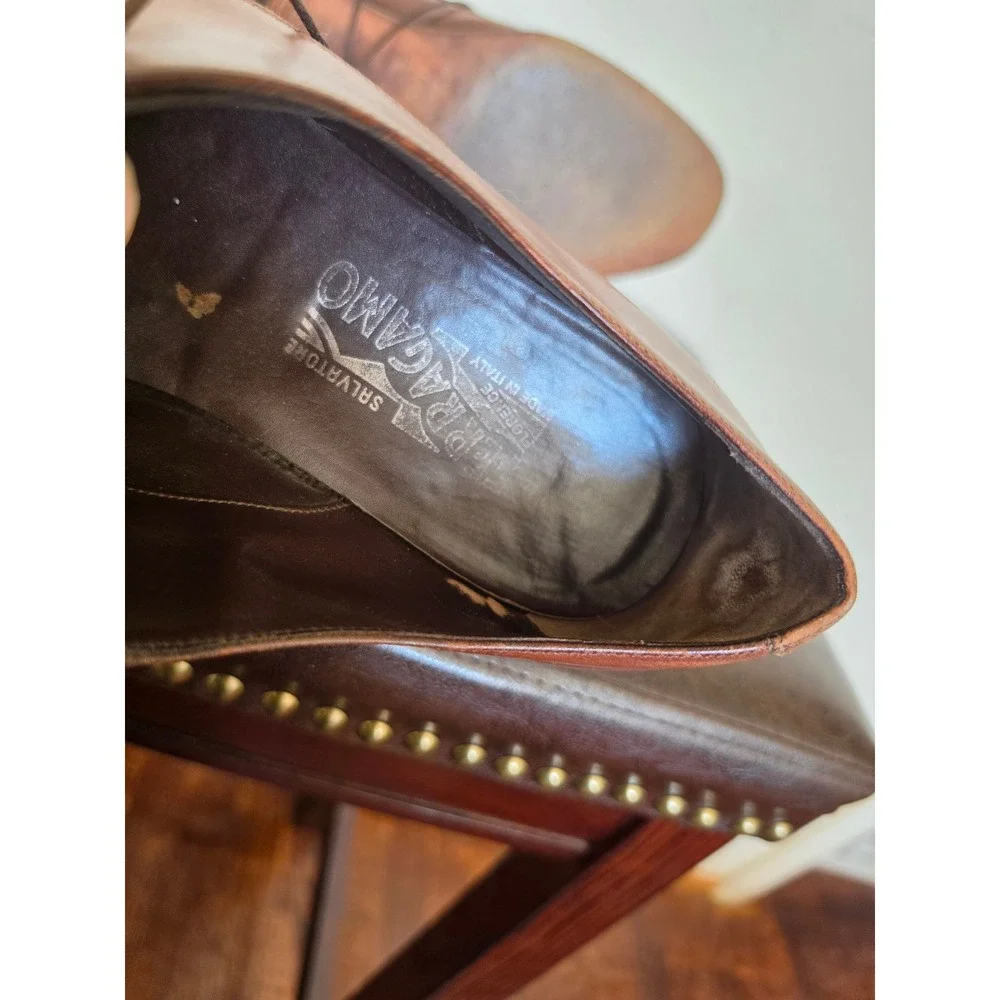 Salvatorre Ferragamo Brown Leather split/apron toe Lace Oxford Derby Shoes sz10D